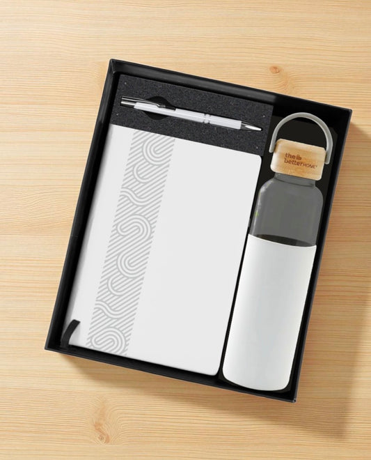 Premium Executive 3-in-1 Gift Set with Diary, Glass Bottle & Metal Pen
