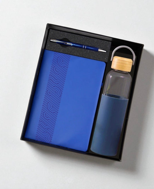 Premium Executive 3-in-1 Gift Set with Diary, Glass Bottle & Metal Pen