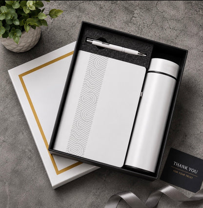 3-in-1 Corporate Gift Set – Temperature Bottle, Metal Pen & A5 Diary