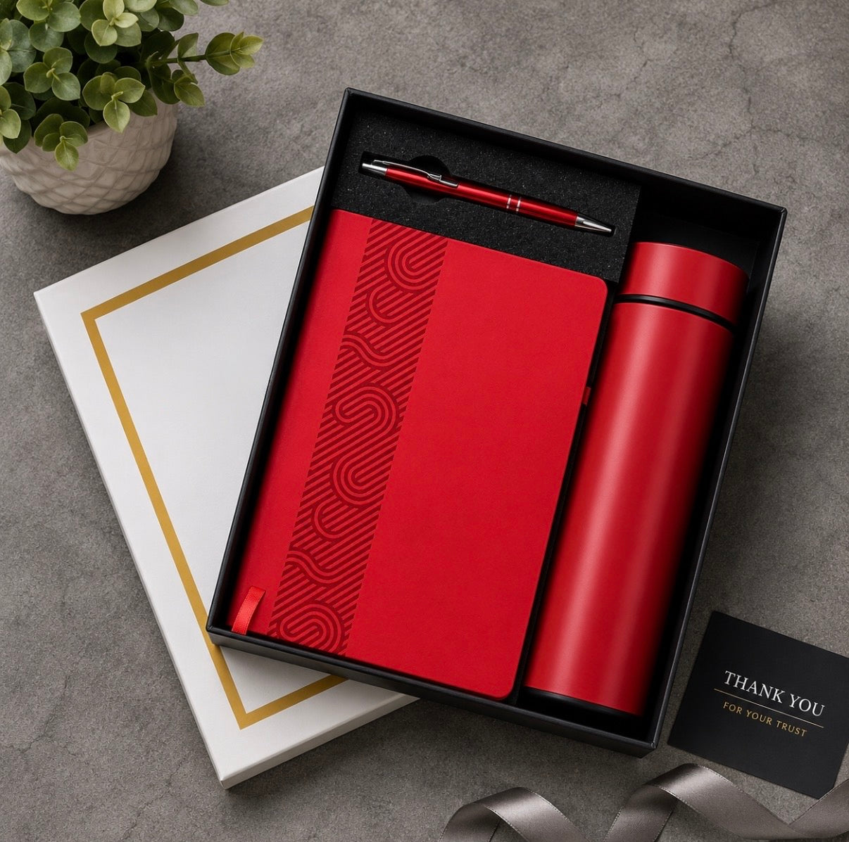 3-in-1 Corporate Gift Set – Temperature Bottle, Metal Pen & A5 Diary