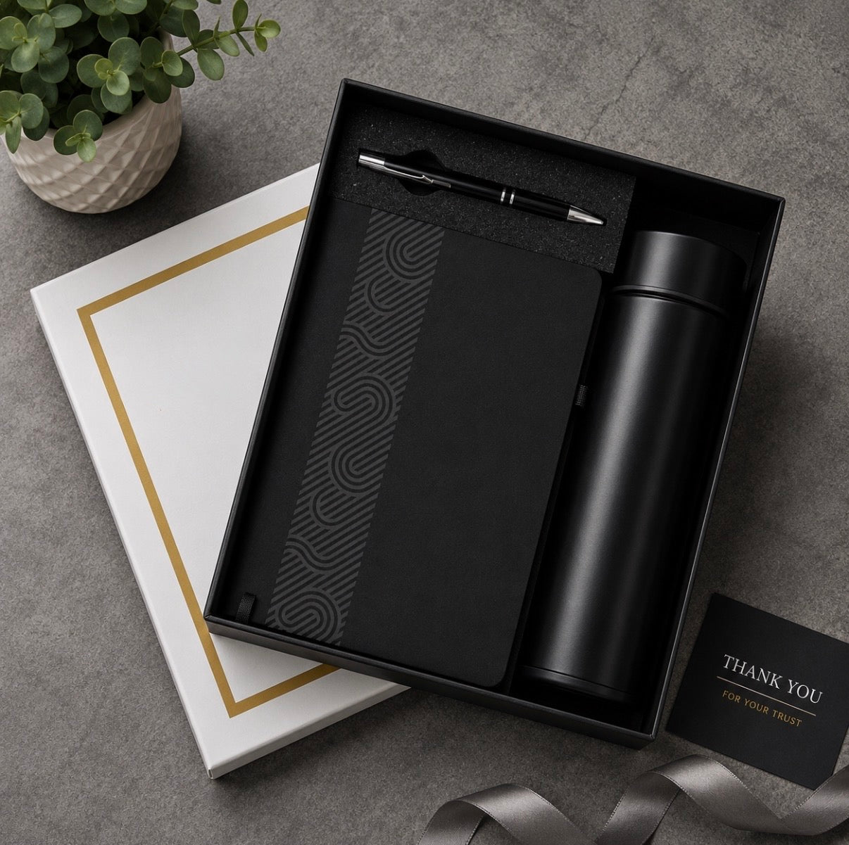3-in-1 Corporate Gift Set – Temperature Bottle, Metal Pen & A5 Diary