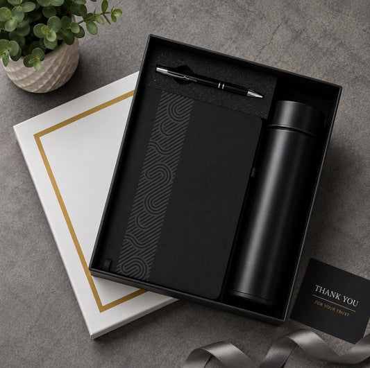 3-in-1 Corporate Gift Set – Temperature Bottle, Metal Pen & A5 Diary